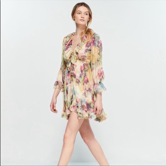 Few Moda Charla Ruffled Floral Watercolor Dress Size Medium - Picture 4 of 16